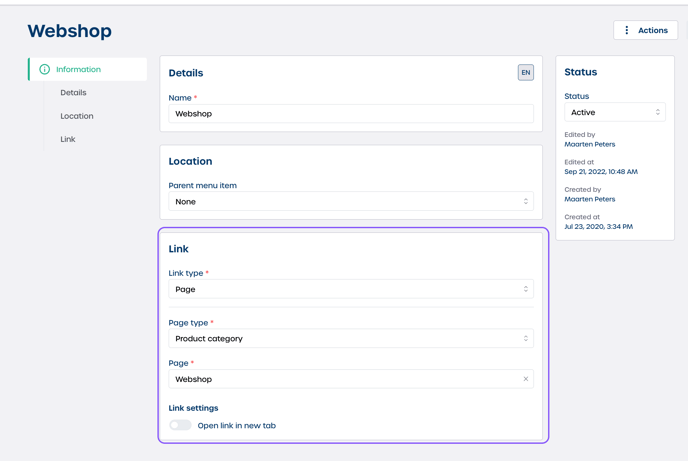 Knowledge Base Menu items with links and permissions