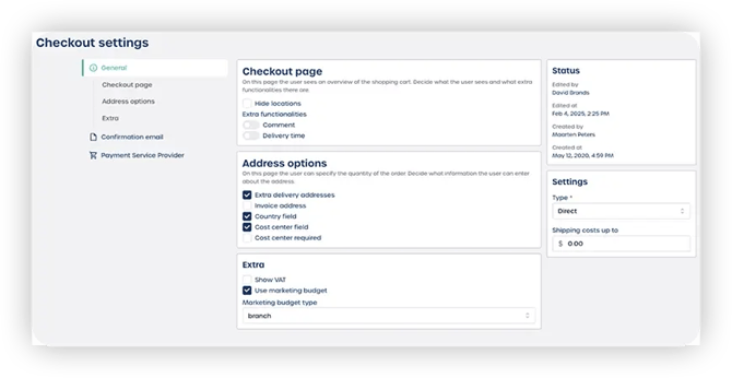 Marvia checkout settings