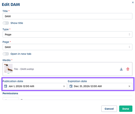 Publication and expiration dates tiles
