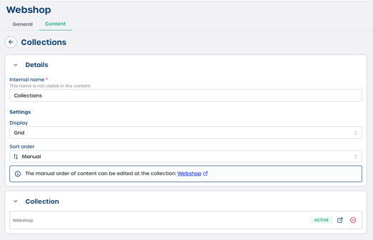 collections element to a page