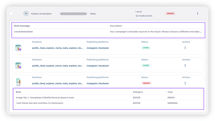 error message status overview