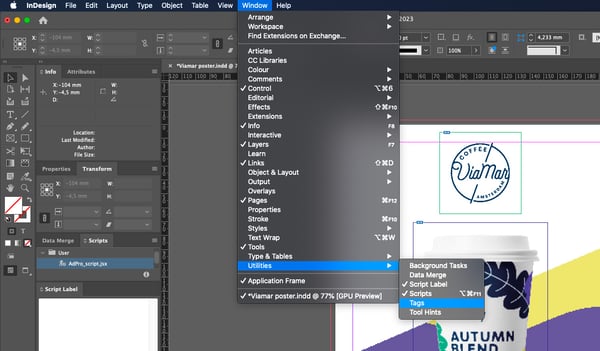 indesign tags window