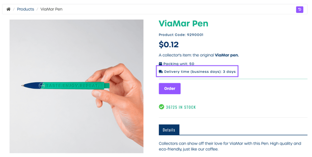 setting delivery time product shop